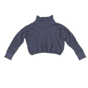 Kendall + Kylie Blue Turtleneck Cable Knit Crop Sweater Size Large Women’s